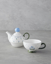 Blue Flowers New Bone China Demlik 400 ml Mavi