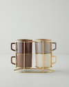 Brownfall Cam Standlı ve 4’lü Kupa 180 ml Kahverengi-Gold