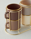 Brownfall Cam Standlı ve 4’lü Kupa 180 ml Kahverengi-Gold