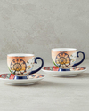 Cheerful Sunset New Bone China 4 Parça 2 Kişilik Kahve Fincan Takımı Renkli
