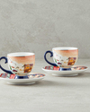 Cheerful Sunset New Bone China 4 Parça 2 Kişilik Kahve Fincan Takımı Renkli
