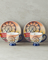 Cheerful Sunset New Bone China 4 Parça 2 Kişilik Kahve Fincan Takımı Renkli