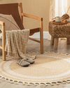 Circle Dekoratif Jüt Kilim Naturel-Beyaz