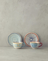 Coachella Blend Stoneware 4 Parça 2 Kişilik Çay Fincanı Takımı Mavi-Terracotta
