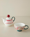 Country Bloom New Bone China Demlik Seti 380 – 260 ml Bordo-Yeşil