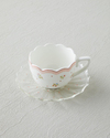 Daisy Days New Bone China 4 Parça 2 Kişilik Cam Tabaklı Kahve Fincan Takımı 80 ml Pembe - Yeşil