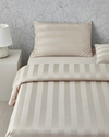 Deluxe Çizgili Pamuk Saten Çift Kişilik Nevresim Takımı 200x220 cm Fildişi