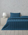 Deluxe Çizgili Pamuk Saten Çift Kişilik Çarşaflı Nevresim Takımı 200x220 cm Lacivert