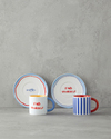 Jolly Waves New Bone China Kahve Fincan Takımı Kırmızı - Mavi