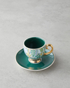Leafora New Bone China 4 Parça 2 Kişilik Kahve Fincan Takımı 100 ml Yeşil-Mavi