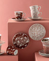 Lustre Porselen 4 Parça 2 Kişilik Kahve Fincan Takımı Bordo