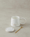 Mantra New Bone China Kapaklı Kaşıklı Kupa Beyaz