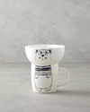 Mingle Bear New Bone China Kaseli Kupa 360 ml-13 cm Siyah - Beyaz