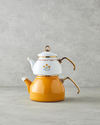 Ornate Retro Emaye Çaydanlık 1,1 Litre + 2,3 Litre Beyaz-Hardal