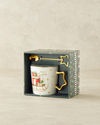 Presents New Bone China Kaşıklı Kupa 360 ml Kırmızı - Yeşil