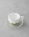 Purepetal New Bone China 4 Parça 2 Kişilik Cam Tabaklı Kahve Fincan Takımı 80 ml Yeşil