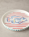 Red Fish Bone Porselen Pasta Tabağı 21 cm Kırmızı - Mavi