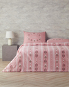 Retro Flower Pamuklu Tek Kişilik Nevresim Seti Pembe