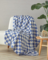 Retro Plaid Akrilik Tv Battaniye 130x170 cm Mavi