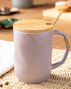 Riga New Bone China Kapaklı Kaşıklı Kupa Lila