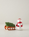 Snowman Seramik 2'li Tuzluk - Biberlik 9x6 cm Beyaz - Yeşil