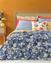 Sweet Daisies King Size Çift Taraflı Yatak Örtüsü Mavi