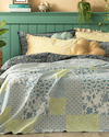 Vintage Patchwork King Size Çok Amaçlı Örtü Mavi