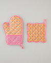 Whispering Petals Polyester 2'li Mutfak Seti 17x30 cm+20x20 cm Pembe - Turuncu