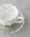 Purepetal New Bone China 4 Parça 2 Kişilik Cam Tabaklı Kahve Fincan Takımı 80 ml Yeşil