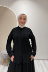 CEP DANTEL VE İNCİLİ GÖMLEK Siyah