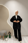 GÜPÜRLÜ KİMONO Siyah