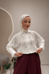 MİNİK YAPRAK TAŞLI GÖMLEK Beyaz