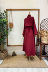 PELERİNLİ ELBİSE Bordo