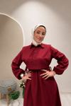 PELERİNLİ ELBİSE Bordo