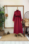 PELERİNLİ ELBİSE Bordo