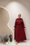 PELERİNLİ ELBİSE Bordo