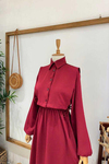 PELERİNLİ ELBİSE Bordo