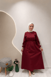 PELERİNLİ ELBİSE Bordo