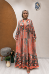 SİMLİ FLOWER VİSKON ELBİSE Yavruağzı