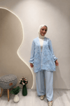 SİMLİ TÜL KİMONO Mavi
