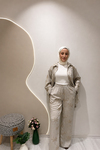 YALDIZ ÇİÇEK İŞLEMELİ TAKIM Vizon