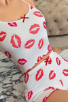 Beyaz Kalp Desenli Şortlu Pijama Takımı