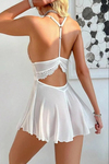 Kadın Beyaz Dantel Detaylı İp Askılı Fiyonklu Fantezi Babydoll Gecelik