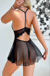 Kadın Siyah Dantel Detaylı İp Askılı Fiyonklu Fantezi Babydoll Gecelik