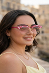 Pembe Kadın İncili ve Taş Detaylı Kedi Gözü Güneş Gözlüğü