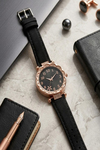 Rose Gold Detaylı Siyah Kadın Kol Saati