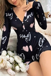 Siyah Kalp Desenli Pijama Takımı