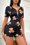 Siyah Sevimli Ayıcık Baskılı Pijama Takımı