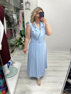 Bebe Mavisi Ceket Yaka Kruvaze Kapama Cupra Kolsuz Elbise stp 26y2793