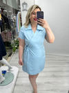 Bebe Mavisi Kruvaze Bağcıklı Kısa Kollu Double Taşlı Elbise stp 26k2779